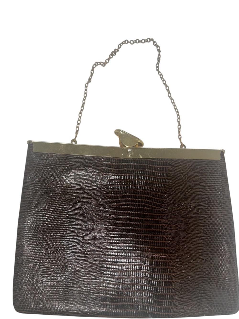 Etra 1960s vintage chocolate brown gold hardware reptile leather bag purse